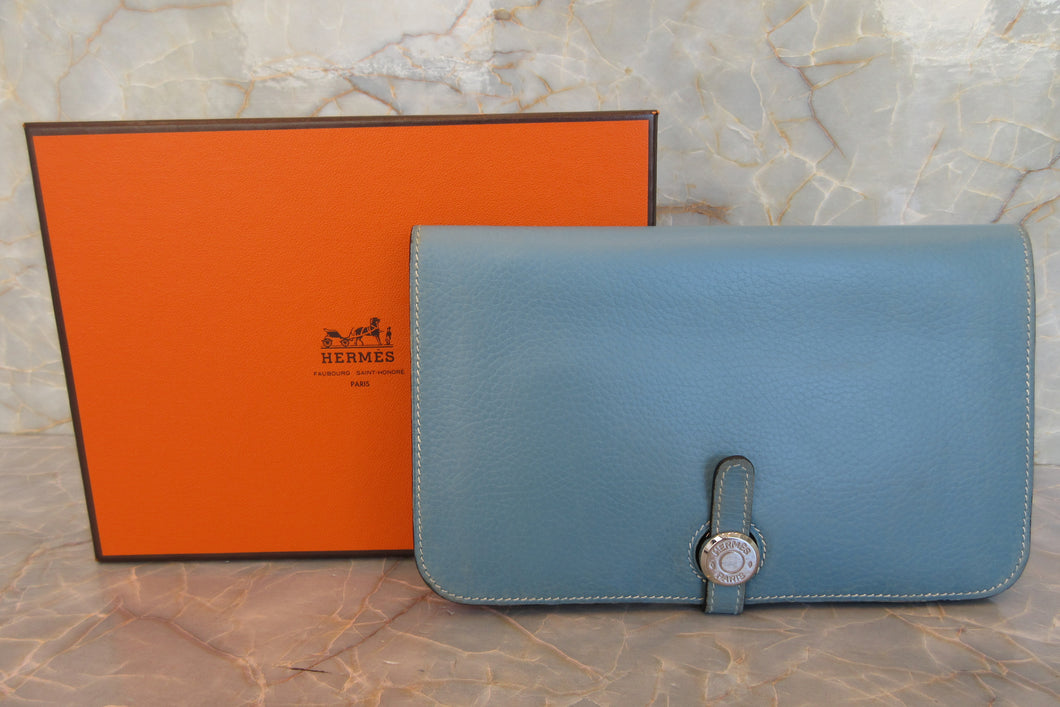 HERMES／エルメス ドゴンGM トリヨンクレマンス ブルージーン □J刻印 財布 700050245