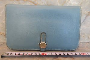 HERMES／エルメス ドゴンGM トリヨンクレマンス ブルージーン □J刻印 財布 700050245