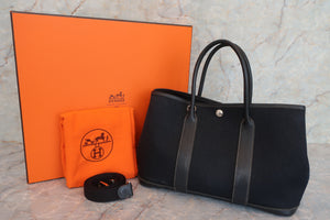 HERMES／エルメス ガーデンパーティTPM トワルオフィシェ/レザー ブラック □H刻印 ショルダーバッグ 600090149