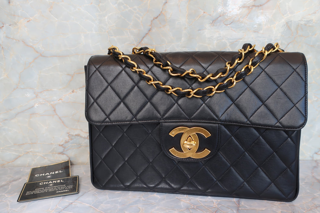 CHANEL Medium Matelasse single flap chain shoulder bag Lambskin Black/Gold hadware Shoulder bag 700100072