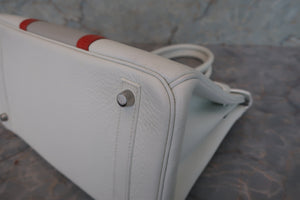 HERMES／エルメス バーキンクラブ30 トリヨンクレマンス/リザード ホワイト/パールグレー/サンギーヌ □O刻印 ハンドバッグ 700030205