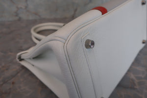 HERMES／エルメス バーキンクラブ30 トリヨンクレマンス/リザード ホワイト/パールグレー/サンギーヌ □O刻印 ハンドバッグ 700030205