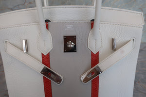 HERMES／エルメス バーキンクラブ30 トリヨンクレマンス/リザード ホワイト/パールグレー/サンギーヌ □O刻印 ハンドバッグ 700030205