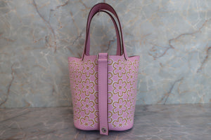 HERMES PICOTIN LOCK Micro（micro） Lucky Daisy Swift leather Chai/Pink/White U Engraving Hand bag 600090140