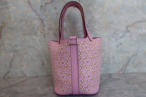 HERMES PICOTIN LOCK Micro（micro） Lucky Daisy Swift leather Chai/Pink/White U Engraving Hand bag 600090140