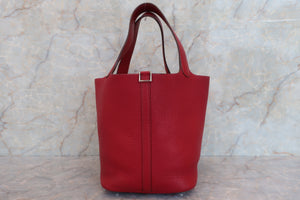 HERMES PICOTIN MM Clemence leather Rouge garance □L刻印 Hand bag 600080044