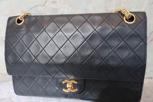 CHANEL Matelasse double flap chain shoulder bag Lambskin Black/Gold hadware Shoulder bag 700100073