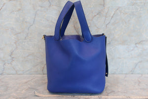 HERMES PICOTIN LOCK MM Clemence leather Blue electric C Engraving Hand bag 600050079