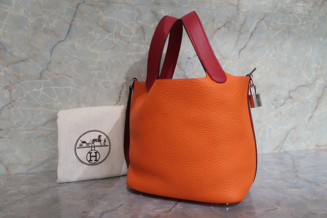 HERMES PICOTIN LOCK TOUCH PM Clemence leather/Swift leather Orange/Rouge Grenet X刻印 Hand bag 600100116