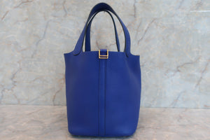 HERMES PICOTIN LOCK MM Clemence leather Blue electric C Engraving Hand bag 600050079