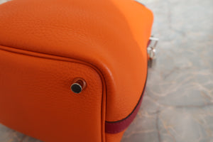 HERMES PICOTIN LOCK TOUCH PM Clemence leather/Swift leather Orange/Rouge Grenet X刻印 Hand bag 600100116