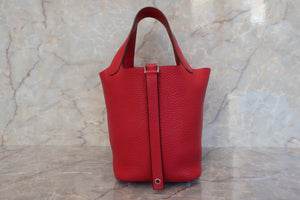 HERMES PICOTIN LOCK PM Clemence leather Rouge casaque C刻印 Hand bag 500110004