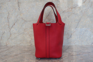 HERMES PICOTIN LOCK PM Clemence leather Rouge casaque C刻印 Hand bag 500110004