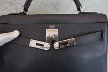 将图片加载到图库查看器，HERMES KELLY 28 Evergrain leather Blue Indigo □I刻印 Shoulder bag 700070290

