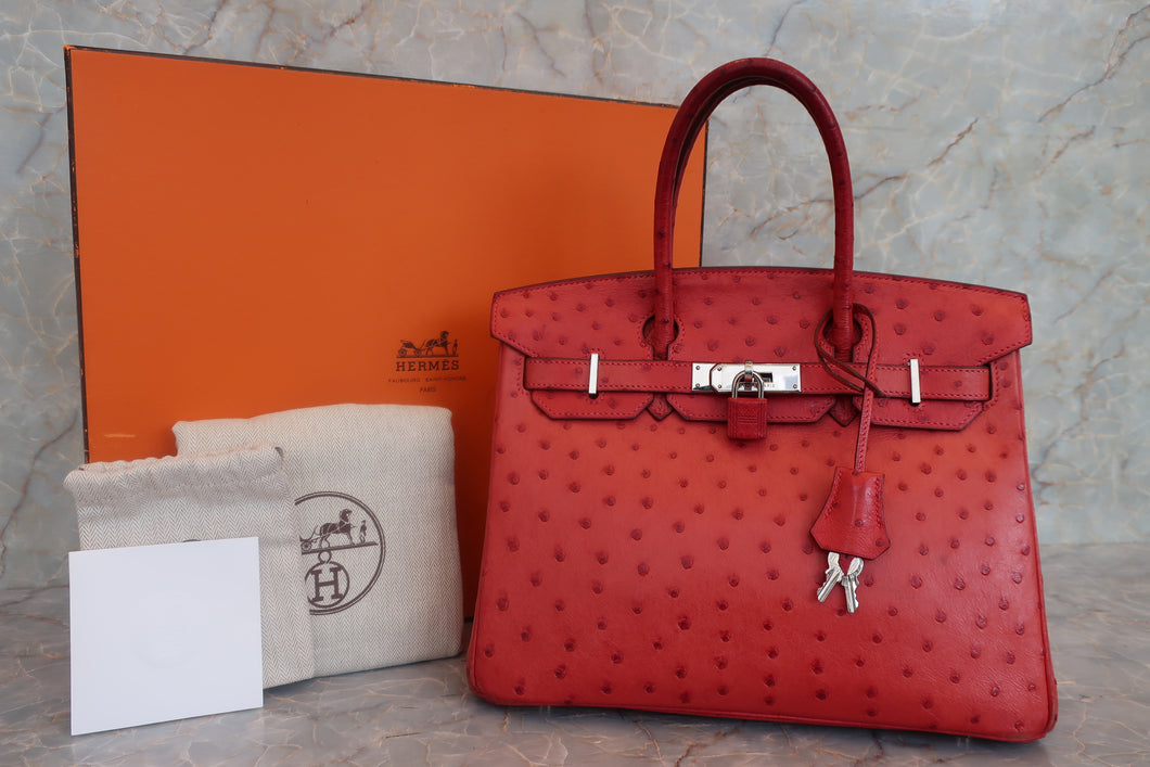 HERMES／エルメス バーキン30 オーストリッチ ルージュ □I刻印 ハンドバッグ 700040107