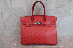 HERMES／エルメス バーキン30 オーストリッチ ルージュ □I刻印 ハンドバッグ 700040107