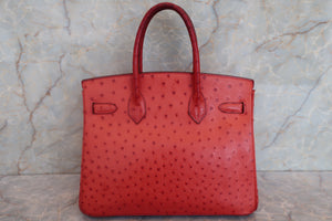 HERMES／エルメス バーキン30 オーストリッチ ルージュ □I刻印 ハンドバッグ 700040107