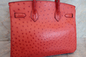 HERMES／エルメス バーキン30 オーストリッチ ルージュ □I刻印 ハンドバッグ 700040107