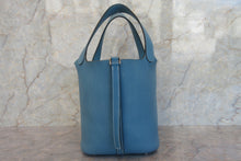将图片加载到图库查看器，HERMES PICOTIN MM Clemence leather Blue jean □H刻印 Hand bag 700070034
