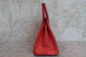 HERMES／エルメス バーキン30 オーストリッチ ルージュ □I刻印 ハンドバッグ 700040107
