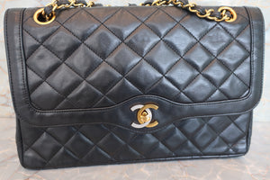 CHANEL/シャネル パリ限定マトラッセダブルフラップチェーンショルダーバッグ ラムスキン ブラック/ゴールド金具 ショルダーバッグ 700070309