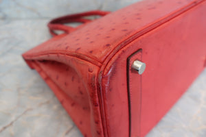 HERMES／エルメス バーキン30 オーストリッチ ルージュ □I刻印 ハンドバッグ 700040107