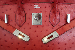 HERMES／エルメス バーキン30 オーストリッチ ルージュ □I刻印 ハンドバッグ 700040107