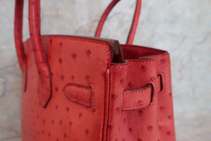 HERMES／エルメス バーキン30 オーストリッチ ルージュ □I刻印 ハンドバッグ 700040107