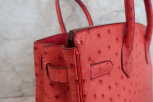 HERMES／エルメス バーキン30 オーストリッチ ルージュ □I刻印 ハンドバッグ 700040107