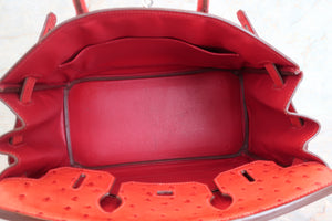 HERMES／エルメス バーキン30 オーストリッチ ルージュ □I刻印 ハンドバッグ 700040107