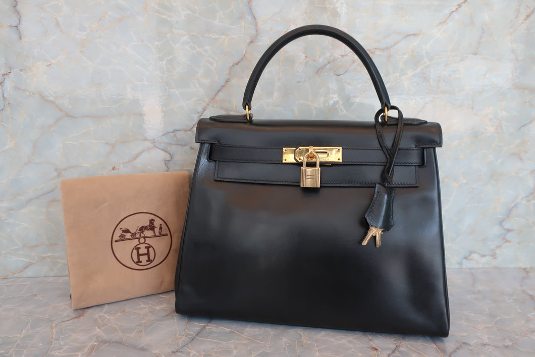 HERMES KELLY 28 Box carf leather Black  〇M刻印 Hand bag 700060301