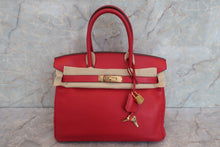 将图片加载到图库查看器，HERMES BIRKIN 30 Clemence leather Rouge casaque T刻印 Hand bag 600080052
