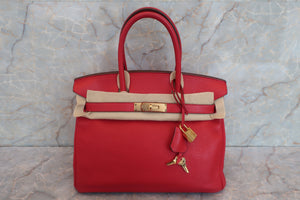 HERMES BIRKIN 30 Clemence leather Rouge casaque T Engraving Hand bag 600080052