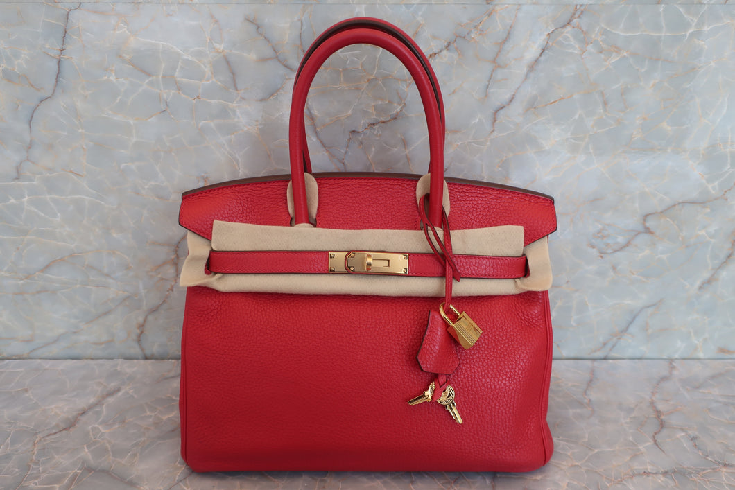 HERMES BIRKIN 30 Clemence leather Rouge casaque T Engraving Hand bag 600080052