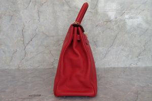 HERMES／エルメス ケリー35 トリヨンクレマンス ルージュカザック □Q刻印 ショルダーバッグ 700030078