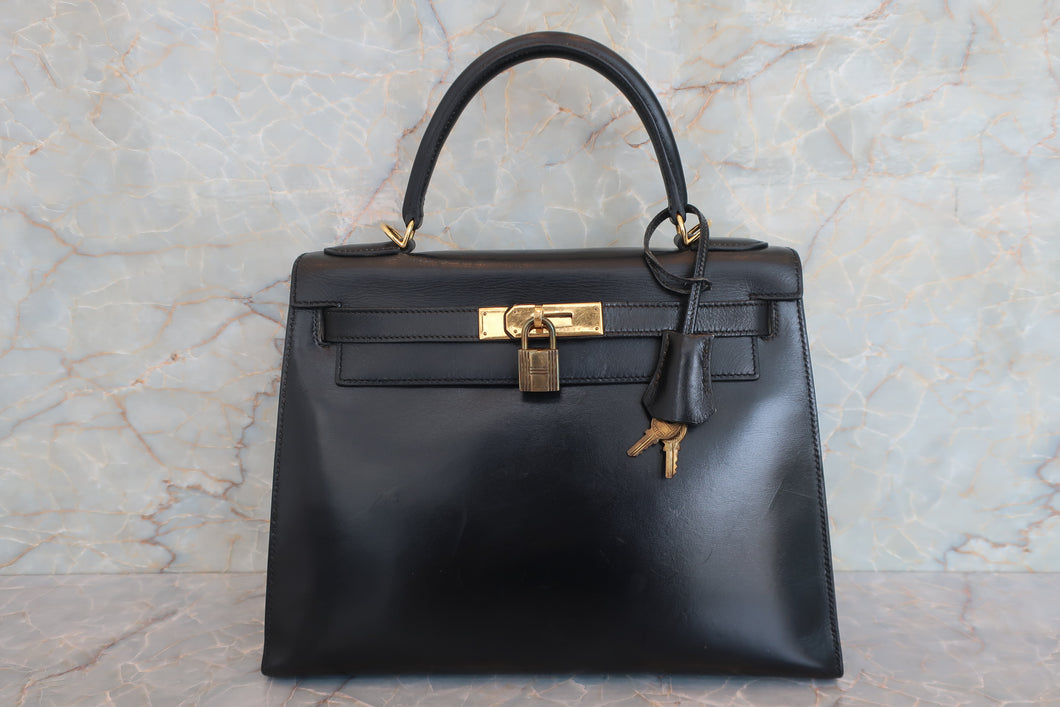 HERMES／エルメス ケリー28 ボックスカーフ ブラック ハンドバッグ 700060225
