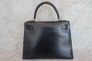 HERMES／エルメス ケリー28 ボックスカーフ ブラック ハンドバッグ 700060225