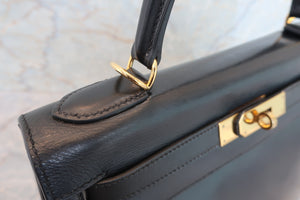 HERMES／エルメス ケリー28 ボックスカーフ ブラック ハンドバッグ 700060225