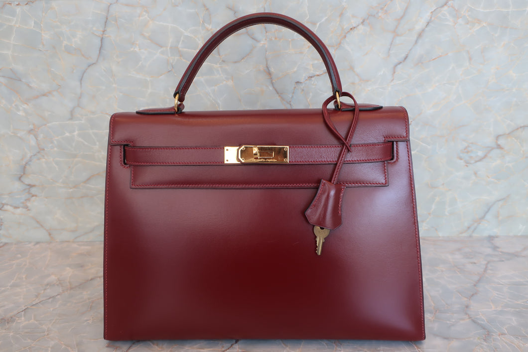 HERMES KELLY 32 Box carf leather Rouge H 〇R刻印 Hand bag 600100073