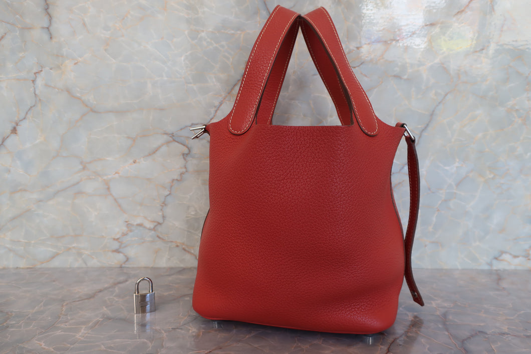HERMES PICOTIN LOCK PM Clemence leather Sanguine □O Engraving Hand bag 700100103