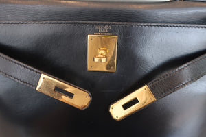 HERMES／エルメス ケリー28 ボックスカーフ ブラック ハンドバッグ 700060225
