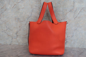 HERMES PICOTIN LOCK Eclat MM Clemence leather/Swift leather Orange poppy/Bordeaux A Engraving Hand bag 600090118