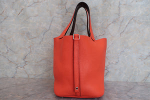 HERMES PICOTIN LOCK Eclat MM Clemence leather/Swift leather Orange poppy/Bordeaux A Engraving Hand bag 600090118