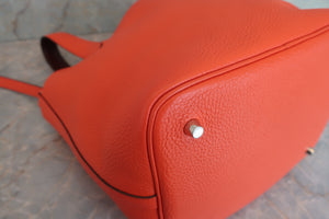 HERMES PICOTIN LOCK Eclat MM Clemence leather/Swift leather Orange poppy/Bordeaux A Engraving Hand bag 600090118