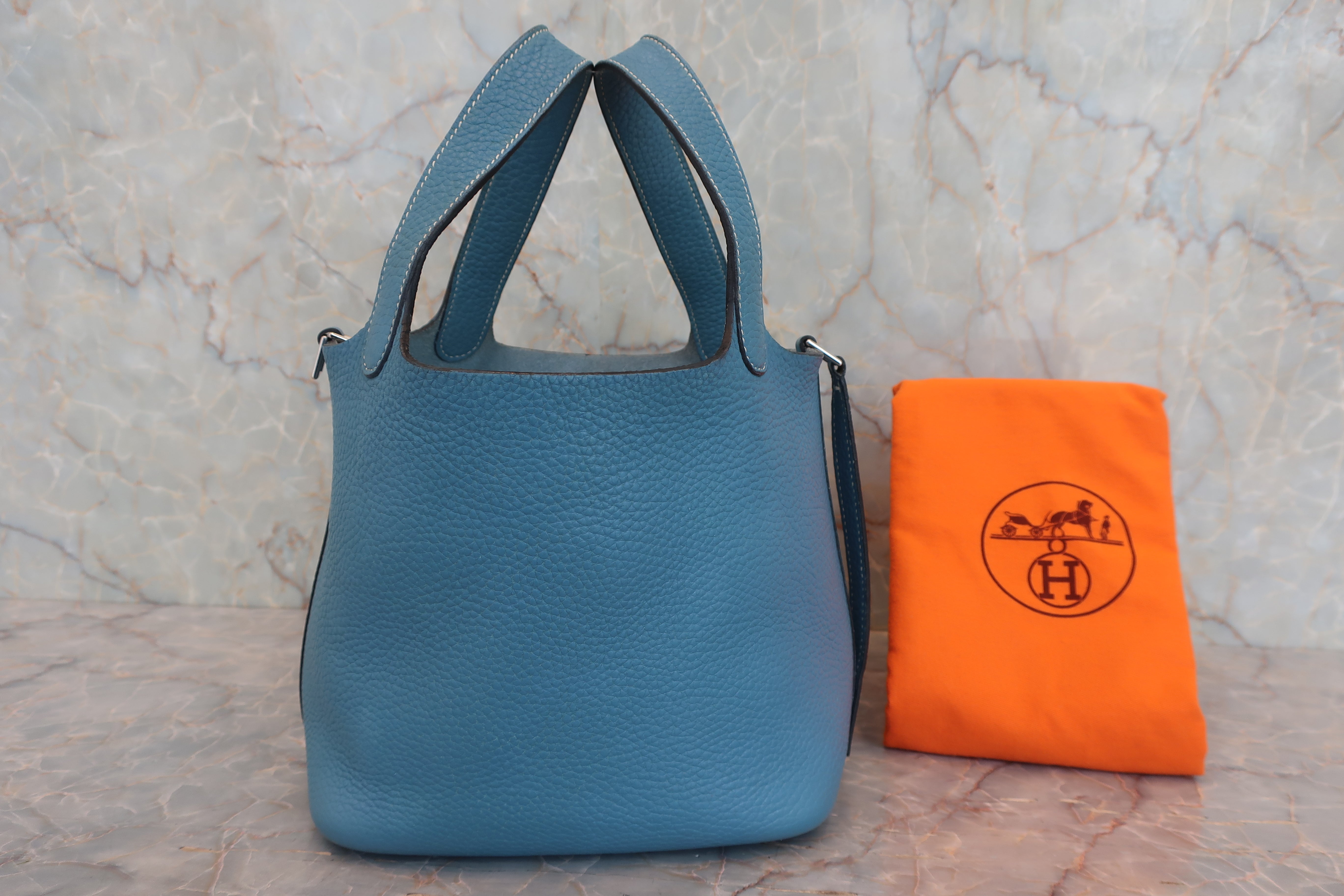 HERMES PICOTIN PM Clemence leather Blue jean □I Engraving Hand