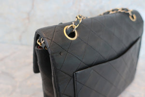 CHANEL Matelasse double flap double chain shoulder bag Lambskin Black/Gold hadware Shoulder bag 600050117