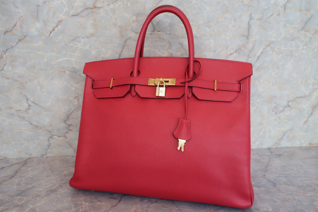 HERMES BIRKIN 40 Graine Couchevel leather Rouge vif □G Engraving Hand bag 600090113