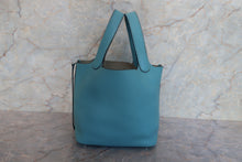 将图片加载到图库查看器，HERMES PICOTIN LOCK PM Clemence leather Blue atoll T刻印 Hand bag 700120237
