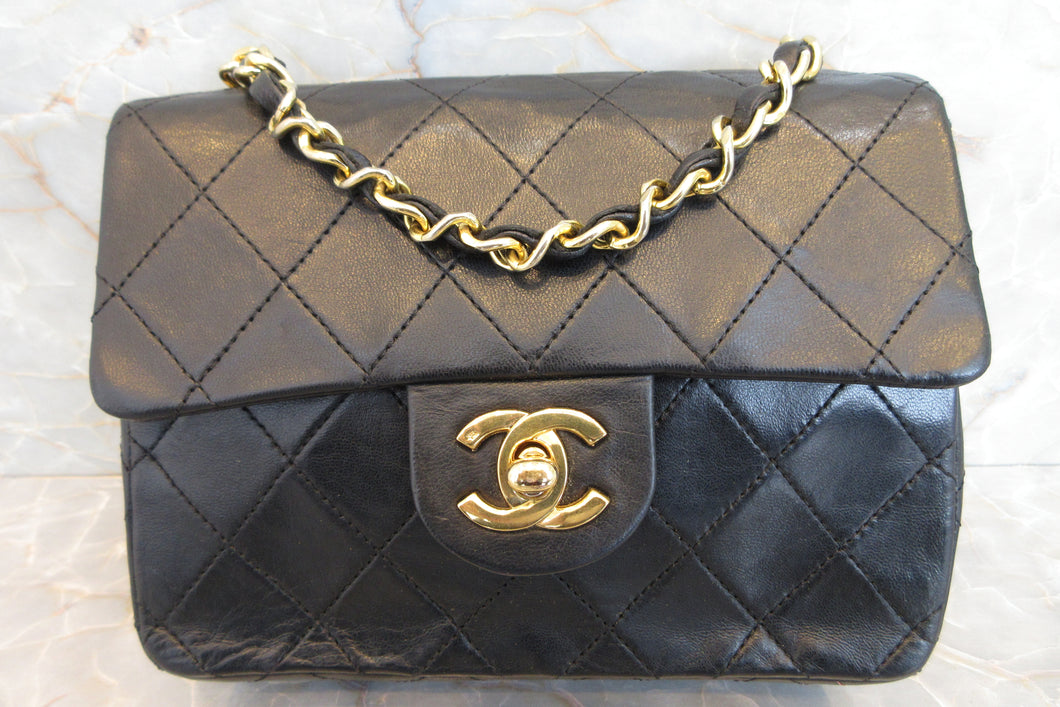 CHANEL Mini Matelasse single flap chain shoulder bag Lambskin Black/Gold hadware Shoulder bag 700010165