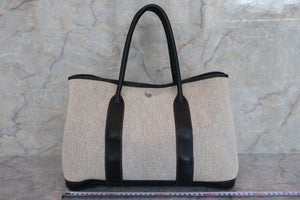 HERMES GARDEN PARTY PM Toile H/Leather Gray/Black □G Engraving Tote bag 600080010